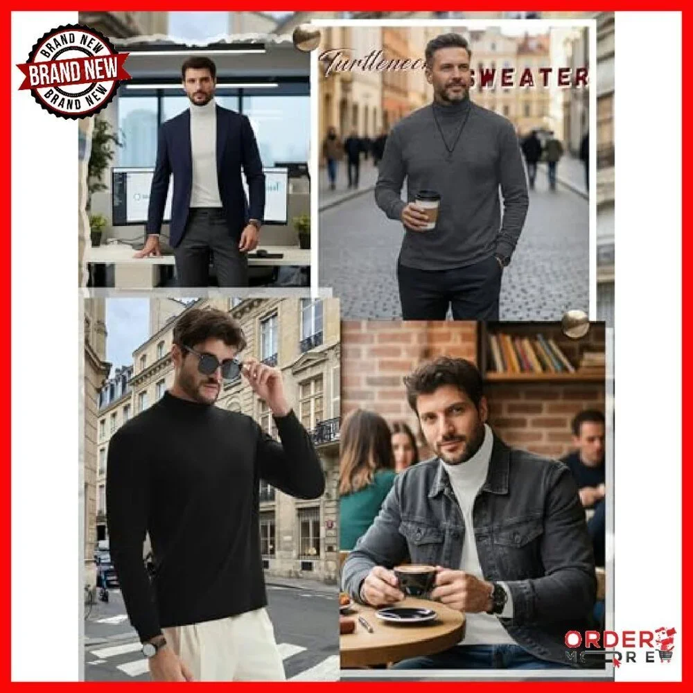 Men's Thermal Turtleneck 3-Pack Slim Fit Long Sleeve Winter Pullover